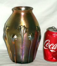 ANTIQUE L.C.T. TIFFANY FURNACES FAVRILE GOLD TENDRILS ART GLASS FLOWER VASE MINT picture