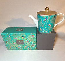 Sara Miller Portmeirion Chelsea Teapot Green Bird Fine China 22k Gold Boxed 🫖✨ picture