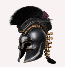ZAIN Odyssey King Warrior Helmet Black Steel Greek Armor with Gold Spine Cosplay picture