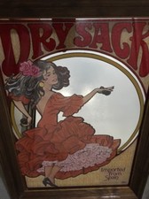 Vintage Julius Wile DRY SACK Spanish Sherry MIRROR SIGN W/ Wood Frame 21
