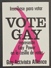NY GAA Vote Gay Gummed Activist Poster Spanish Early 1970s picture