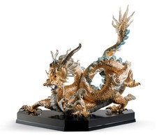 Lladro Great Dragon Golden Sculpture High Porcelain Limited 01001973 New picture
