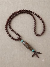 Authentic Conch Dzi Bead & Red Yiding Meteorite Prayer Mala Necklace Tibetan picture