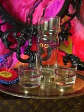 RARE Vintage GUCCI Carafe Pitcher Old Fashion Glasses Holiday Service Barware GG picture