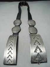 AUTHENTIC VINTAGE NAVAJO TOMMY JACKSON 1987 STERLING SILVER CONCHO BELT picture