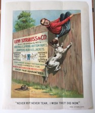 1890's Levi Strauss & Co Advertising Poster 2 Sided Very Rare picture