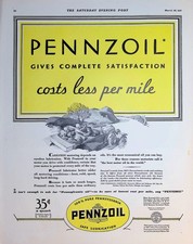 Original 1931 Pennzoil Motor Oil Ad: Carefree Motoring Costs Less Per Mile picture