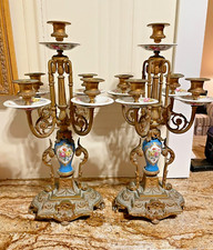 19th C-Candelabra Sevres Bleu Celeste Porcelain & Ormolu Belcort Mansion Newport picture