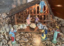 Vintage 1970s Fontanini Spider Nativity Set Depose Italy Manger Animals Angel picture