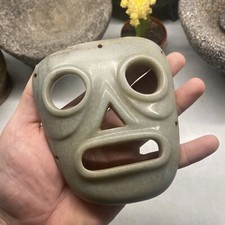 MLC s9311 Pre-Columbian Costa Rica Green Jade Stone Hardstone Mask Artifact picture