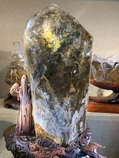20LB TOP Natural Coloured phantom Ghost quartz carved crystal specimen+stand picture