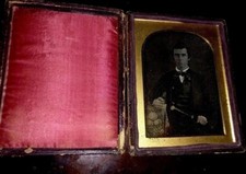 Rare 1840s 1/4 Daguerreotype Man Holding Samurai Sword? Texas, Possibly Sealed picture