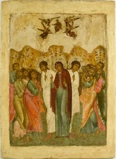 ANTIQUE 17c HAND PAINTED RUSSIAN ICON THE ASCENSION OF CHRIST & EXPERTISE(13892) picture