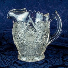 ANTIQUE 1888's French Swan Crystal Cut Water Pitcher 17.5