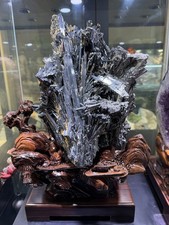 99LB Large Rare Natural Stibnite Specimens Quartz Crystal Mineral + Stand picture