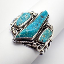 Navajo Turquoise Bracelet Mark Chee Hand Made Sterling Silver Mid Century picture