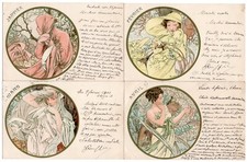 COMPLETE SET OF 12 MUCHA POSTCARDS, MONTHS OF THE YEAR, WRITTEN IN FRENCH 1901 picture