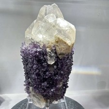 Natural Clear White Calcite With Amethyst Cluster Symbiosis Specimen picture