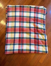 Vintage Ralph Lauren Fleece Blanket Plaid Natural Tones 72” X 62” - H34 picture