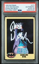 1989 Topps Batman #171 Jack Nicholson Signed Dangling Devil Rookie PSA AUTO 10 picture
