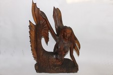 Antique Bulgarian Hand Carved MERMAID Nice Details Solid Wood 1930's picture