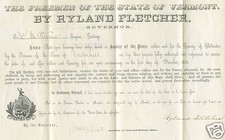 1856 VT GOVERNOR KNOW NOTHING BRIGADIER GENERAL RYLAND FLETCHER LAW COMMISSION picture