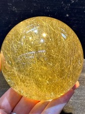 80mm Top Rare Natural Gold Rutilated Sphere Carved quartz crystal ball decor picture