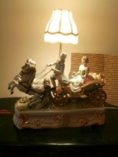 ANTIQUE/V.OVERSIZED ITALIAN TICHE PORCELAIN HORSE/S CARRIAGEGROUP LAMP picture