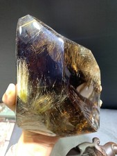 8.1LB Natural Gold Rutilated Crystal Quartz Mineral Specimen Reiki Decor+stand picture