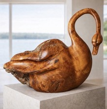 Grant G.J. Miller Hand Carved Burl Swan Sculpture 32” Signed CA Redwood Organic picture
