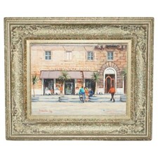 F.LABATINO SIGNED BAR PANTHEON PIZZA DELLA ROTONDA OIL PAINTING IN LOVELY FRAME picture