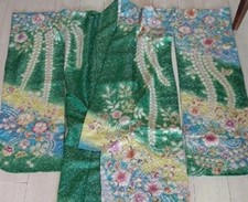 Authentic Tsujigahana Silk Furisode Kimono obi Set Japan picture