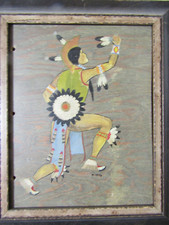 old Painting American Emiliano Yepa b. 1890 Jemez Pueblo Santa Fe Indian school picture