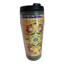 2003 Starbucks Plastic Travel Coffee Tumbler 16 Oz Cup Flowers & Bees picture