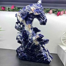 Natural Sodalite Horse Head Carving Handmade Crystal Figurine Home Decor picture