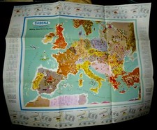 VINTAGE LOVELY CARTOON MAP EUROPE w/TICKET PRICES SABENA BELGIUM AIRWAYS 1962 picture
