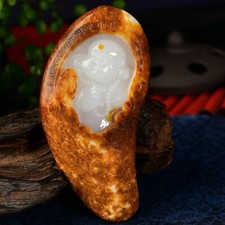 1pc natural hetian jade hand engravin Buddha skull  healing Reiki gift picture