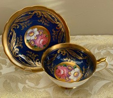Paragon Rare Pattern Lavish Gold, Blue, Pink Cabbage Rose & Floral Cup & Saucer picture