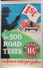 SINCLAIR HC GASOLINE 1ST IN 500 ROAD TESTS POSTER 28X44 circa 1938 picture