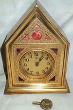 ANTIQUE TIFFANY FURNACES INC. STUDIOS GOLD BRONZE FAVRILE STEEPLE CLOCK L.C.T. picture