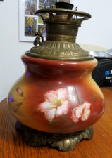 Antique 1888’s Victorian GWTW Lamp Base Hand Painted Floral Kerosene Oil Lamp picture