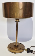Art Deco 1930s 40s Machine Age Brass & Glass Side Table / Desk Modernist Lamp picture