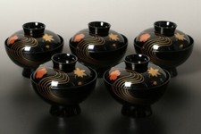 Owan Japanese soup bowl Echizen Lacquerware Handcraft Tatsutagawa river set of 5 picture