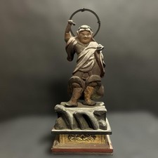 Eight Fortunes Bishamonten Jade Eye Edo Period Ink Writing Figurine Used picture