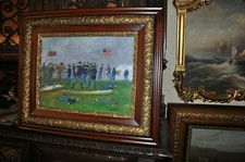 Spectacular Original Antique Civil War Battle scene    Oil Painting  by Volkert picture