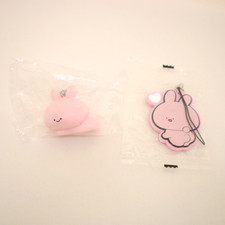 Asamimi-chan Mascot Figure & Rubber Strap Keychain Set Pink Bunny Japan 2024 picture