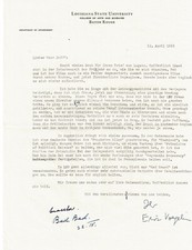 Eric Voegelin Philosopher 1955 Typed Signed Letter LSU Hochland Elias Jaffe  picture