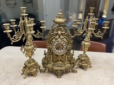 1950’s Franz Hermle imperial vintage,brass, wind up, clock with 2 candelabras. picture