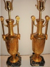 70% OFF CLEARANCE PAIR OF RARE 1920S GILT BRONZE AND MARBLE TABLE TOP LAMPS picture