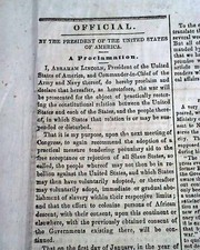Best EMANCIPATION PROCLAMATION Abraham Lincoln Freedom 1862 Civil War Newspaper picture